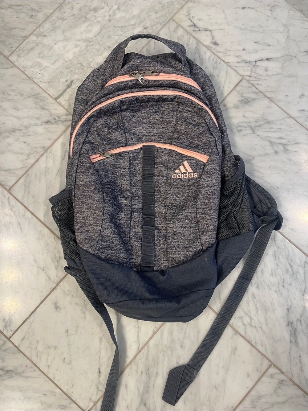 adidas Heather Gray Backpack with Pink Trim